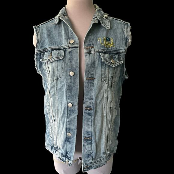 NWOT RARE Unif Embroidered “F*ck U” Denim Oversized Slim Cut Vest Size Medium - Picture 3 of 12